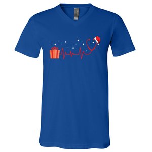 Stethoscope Heartbeat Christmas Nurse Xmas Nursing Cute Gift V-Neck T-Shirt