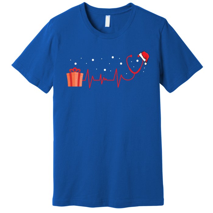 Stethoscope Heartbeat Christmas Nurse Xmas Nursing Cute Gift Premium T-Shirt