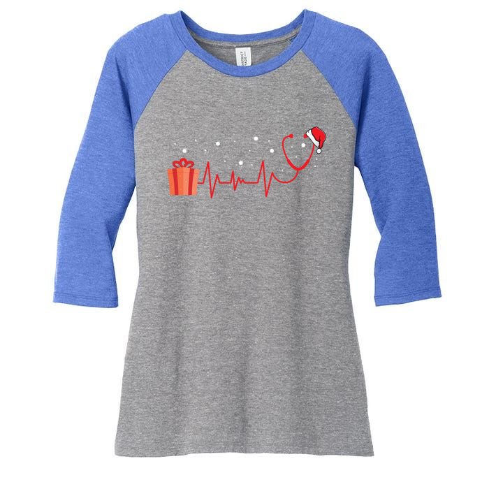 Stethoscope Heartbeat Christmas Nurse Xmas Nursing Cute Gift Women's Tri-Blend 3/4-Sleeve Raglan Shirt