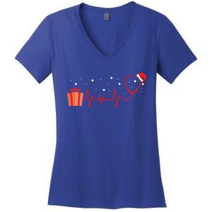 Stethoscope Heartbeat Christmas Nurse Xmas Nursing Cute Gift Women's V-Neck T-Shirt