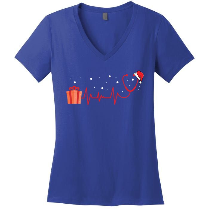 Stethoscope Heartbeat Christmas Nurse Xmas Nursing Cute Gift Women's V-Neck T-Shirt