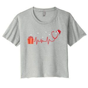 Stethoscope Heartbeat Christmas Nurse Xmas Nursing Cute Gift Women's Crop Top Tee