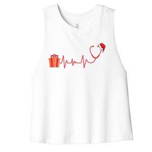 Stethoscope Heartbeat Christmas Nurse Xmas Nursing Cute Gift Women's Racerback Cropped Tank