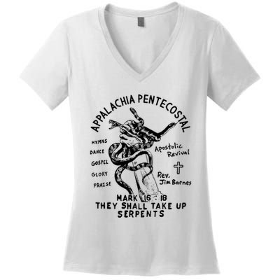 Snake Handling Church Appalachia Pentecostal Women's V-Neck T-Shirt
