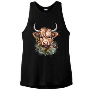 Scottish Highland Cow Cattle Hairy Cow Christmas Funny Gift Ladies PosiCharge Tri-Blend Wicking Tank