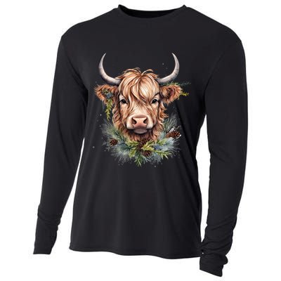 Scottish Highland Cow Cattle Hairy Cow Christmas Funny Gift Cooling Performance Long Sleeve Crew
