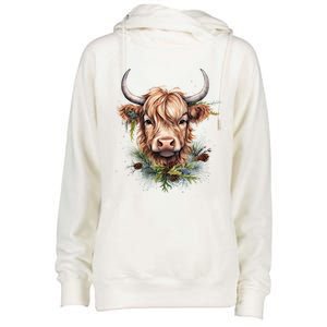 Scottish Highland Cow Cattle Hairy Cow Christmas Funny Gift Womens Funnel Neck Pullover Hood