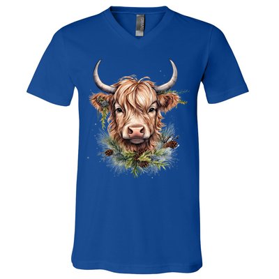 Scottish Highland Cow Cattle Hairy Cow Christmas Funny Gift V-Neck T-Shirt