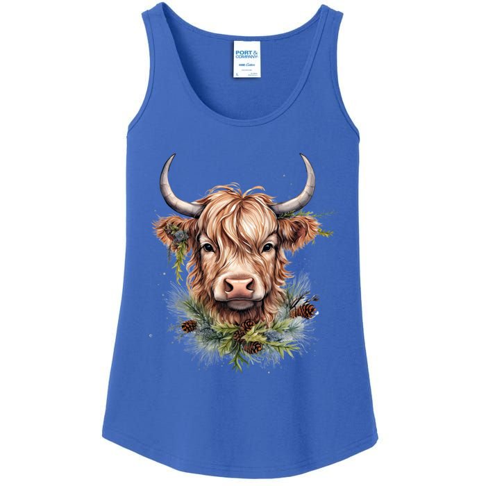 Scottish Highland Cow Cattle Hairy Cow Christmas Funny Gift Ladies Essential Tank