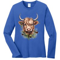 Scottish Highland Cow Cattle Hairy Cow Christmas Funny Gift Ladies Long Sleeve Shirt