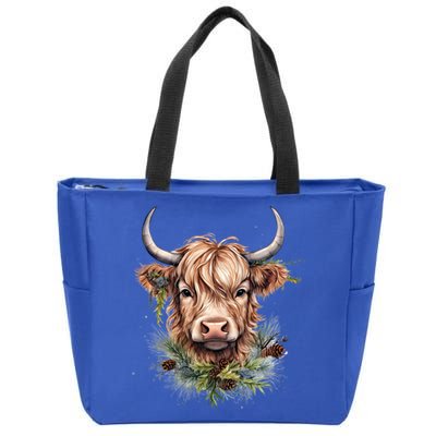 Scottish Highland Cow Cattle Hairy Cow Christmas Funny Gift Zip Tote Bag