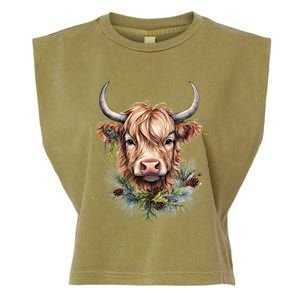 Scottish Highland Cow Cattle Hairy Cow Christmas Funny Gift Garment-Dyed Women's Muscle Tee