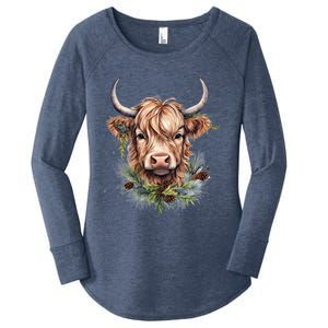 Scottish Highland Cow Cattle Hairy Cow Christmas Funny Gift Women's Perfect Tri Tunic Long Sleeve Shirt