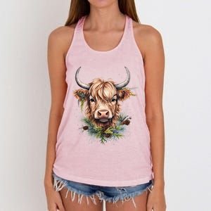 Scottish Highland Cow Cattle Hairy Cow Christmas Funny Gift Women's Knotted Racerback Tank