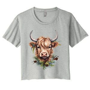 Scottish Highland Cow Cattle Hairy Cow Christmas Funny Gift Women's Crop Top Tee