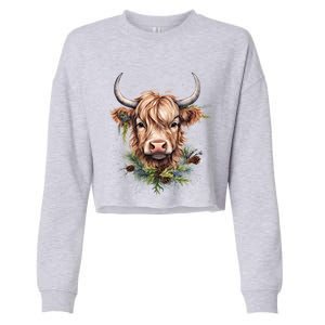 Scottish Highland Cow Cattle Hairy Cow Christmas Funny Gift Cropped Pullover Crew