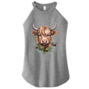 Scottish Highland Cow Cattle Hairy Cow Christmas Funny Gift Women's Perfect Tri Rocker Tank