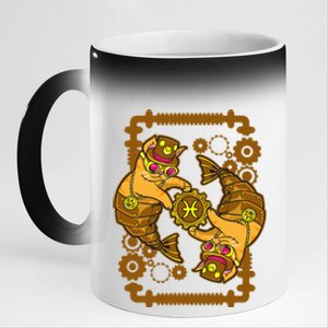 Steampunk Horoscope Cat Pisces Funny Cat Astrology Gift 11oz Black Color Changing Mug