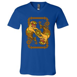 Steampunk Horoscope Cat Pisces Funny Cat Astrology Gift V-Neck T-Shirt