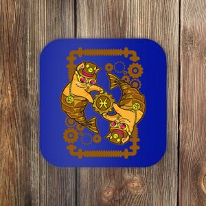 Steampunk Horoscope Cat Pisces Funny Cat Astrology Gift Coaster