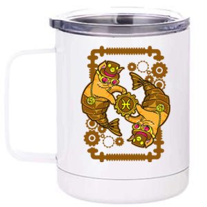 Steampunk Horoscope Cat Pisces Funny Cat Astrology Gift 12 oz Stainless Steel Tumbler Cup