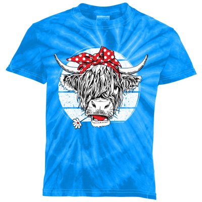 Scottish Highland Cow Cattle Hairy Cow Flowers Gift Kids Tie-Dye T-Shirt