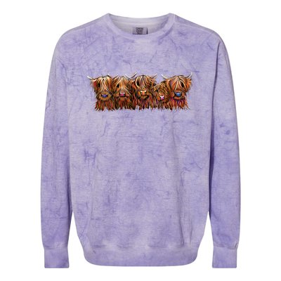 Scottish Highland Cows  The Happy Bunch Of Coos  Cute Gift Colorblast Crewneck Sweatshirt