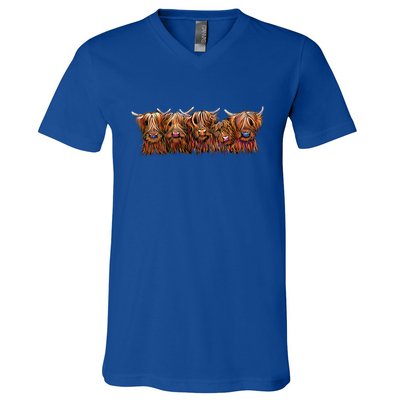 Scottish Highland Cows  The Happy Bunch Of Coos  Cute Gift V-Neck T-Shirt