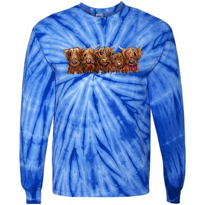 Scottish Highland Cows  The Happy Bunch Of Coos  Cute Gift Tie-Dye Long Sleeve Shirt