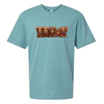 Scottish Highland Cows  The Happy Bunch Of Coos  Cute Gift Sueded Cloud Jersey T-Shirt