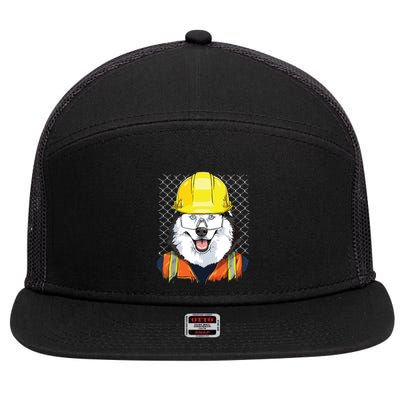 Siberian Husky Construction Worker Siberian Husky Dog 7 Panel Mesh Trucker Snapback Hat