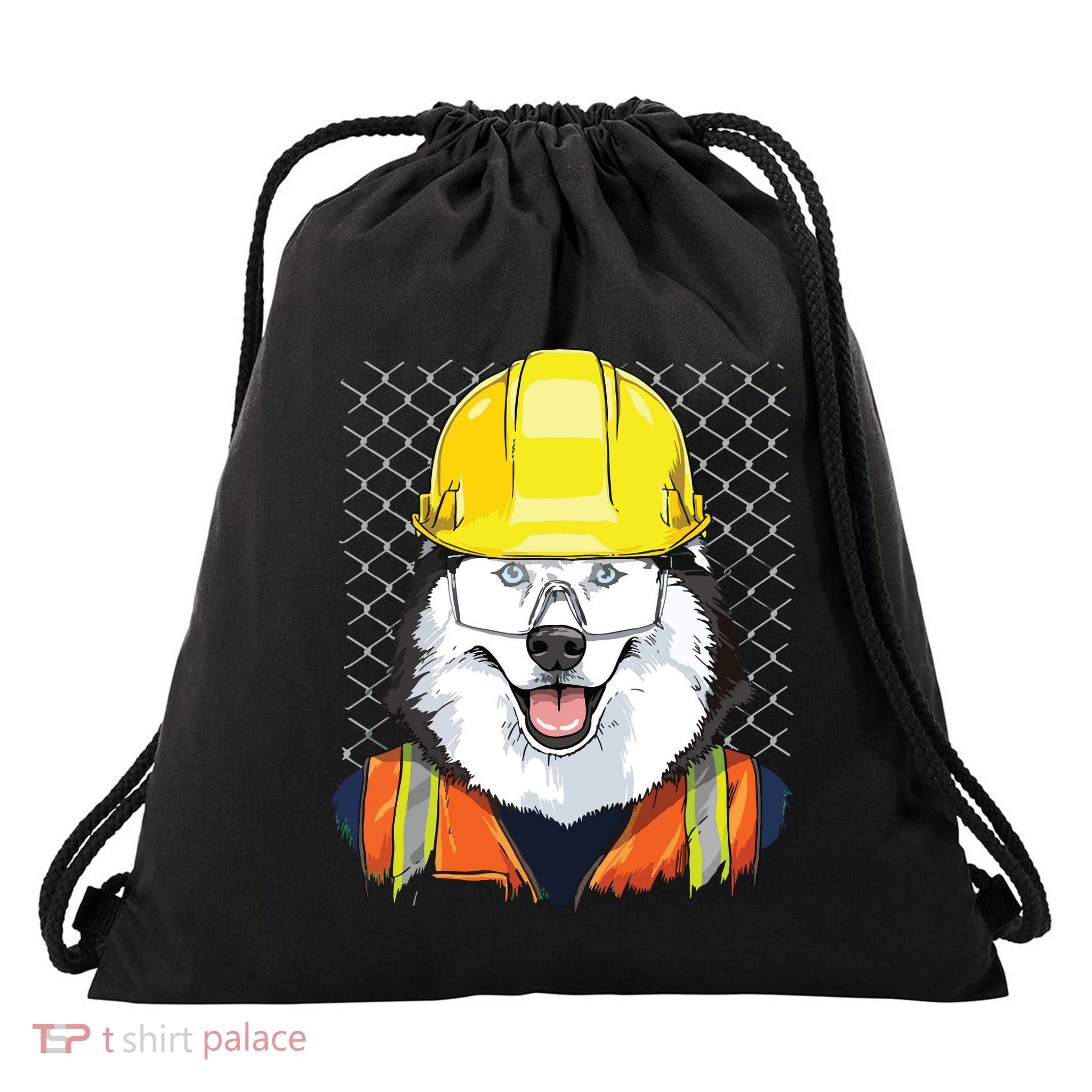 Siberian Husky Construction Worker Siberian Husky Dog Drawstring Bag