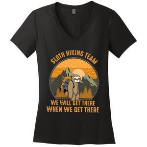 Sloth Hiking Camping Travel Nature Women's V-Neck T-Shirt