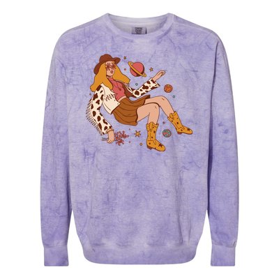 Space Hippie Cow Girl Colorblast Crewneck Sweatshirt