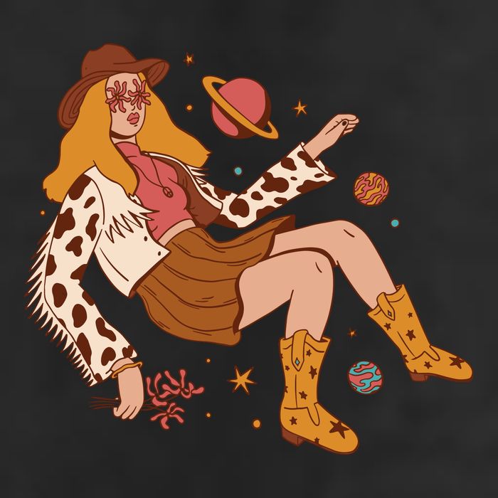 Space Hippie Cow Girl 7 Panel Mesh Trucker Snapback Hat