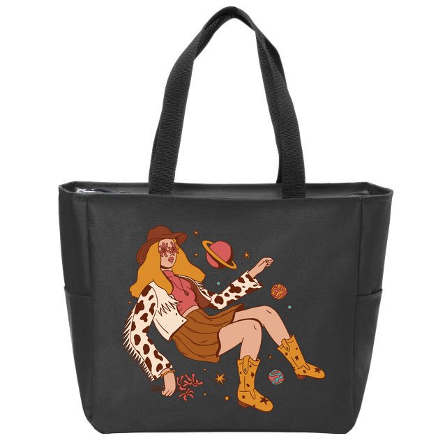 Space Hippie Cow Girl Zip Tote Bag