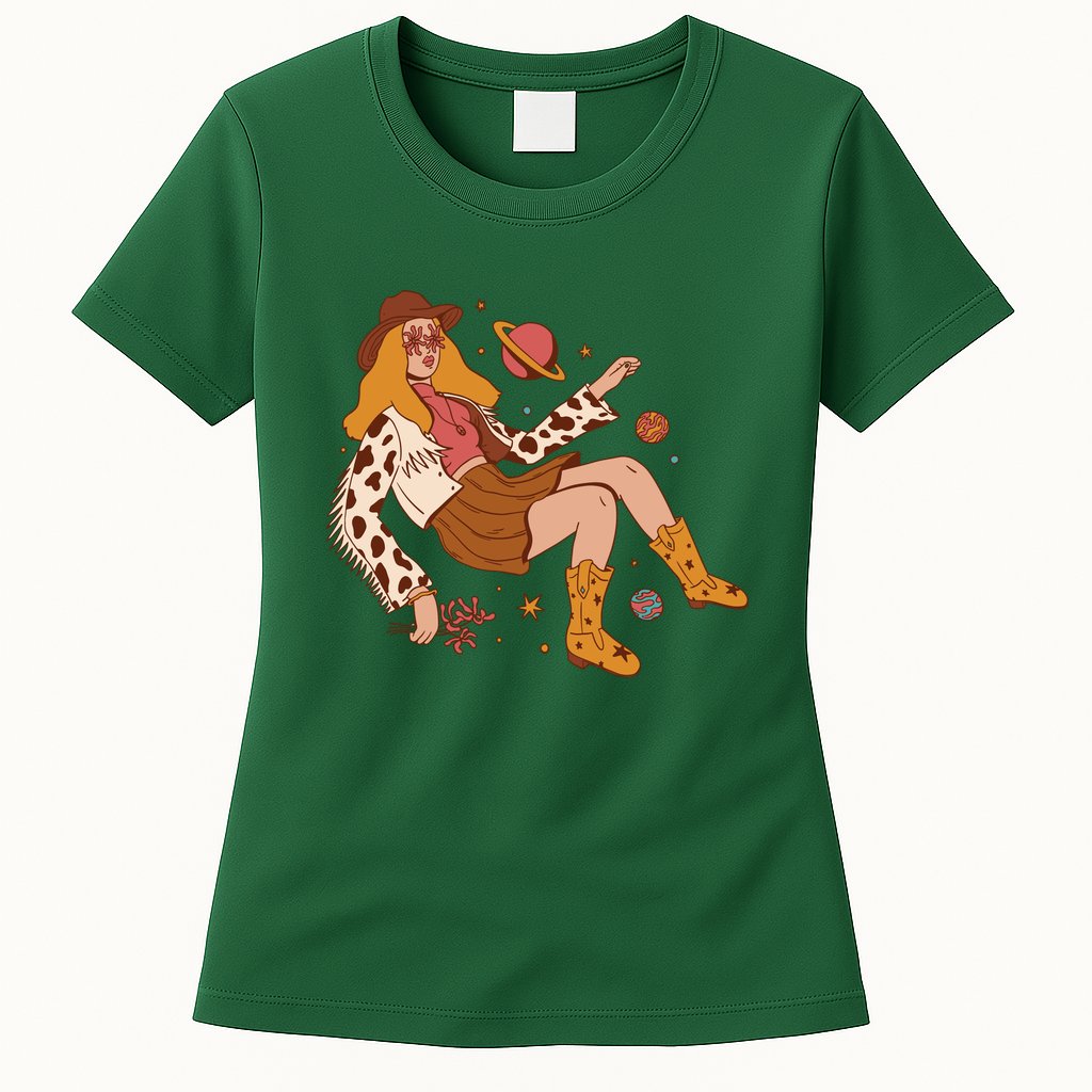 Space Hippie Cow Girl Womens T-Shirt