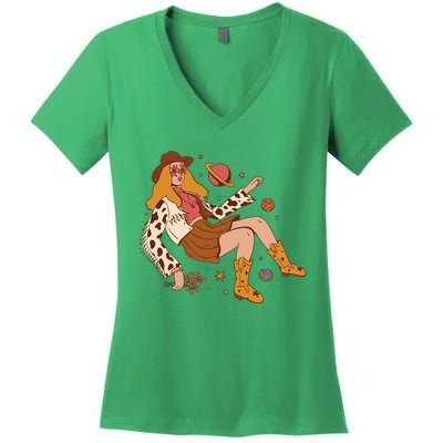 Space Hippie Cow Girl Women's V-Neck T-Shirt