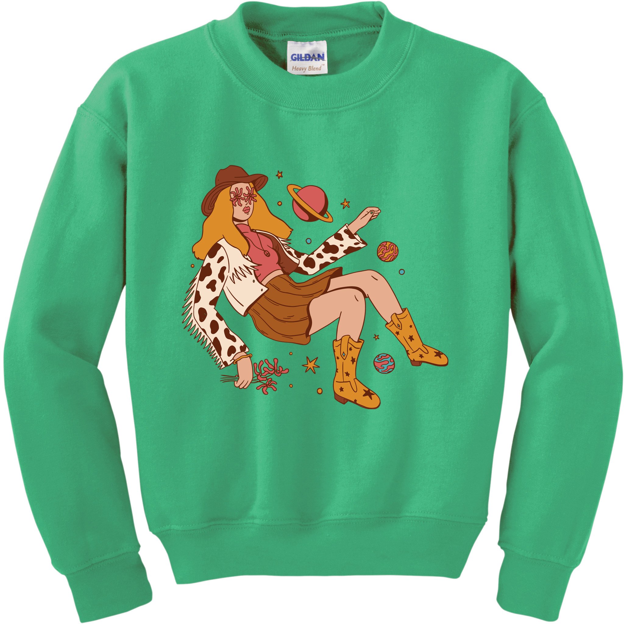 Space Hippie Cow Girl Kids Sweatshirt