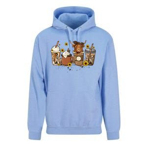 Scottish Highland Cow Sunflower Fall Vibes Coffee Lover Unisex Surf Hoodie