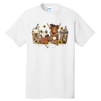 Scottish Highland Cow Sunflower Fall Vibes Coffee Lover Tall T-Shirt