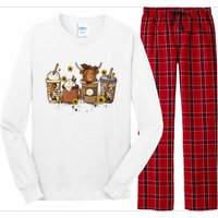 Scottish Highland Cow Sunflower Fall Vibes Coffee Lover Long Sleeve Pajama Set