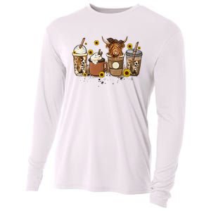 Scottish Highland Cow Sunflower Fall Vibes Coffee Lover Cooling Performance Long Sleeve Crew