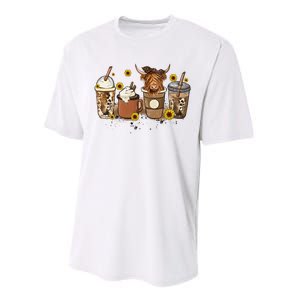 Scottish Highland Cow Sunflower Fall Vibes Coffee Lover Performance Sprint T-Shirt