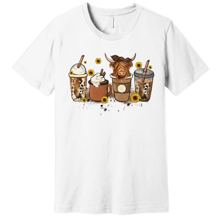 Scottish Highland Cow Sunflower Fall Vibes Coffee Lover Premium T-Shirt