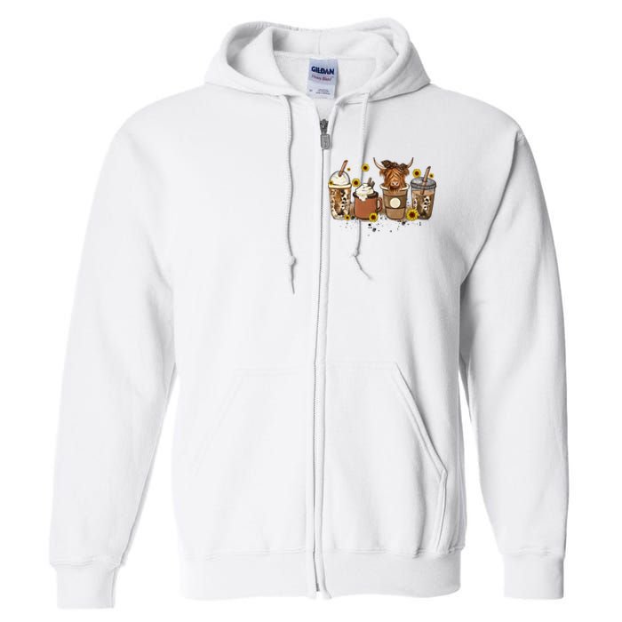 Scottish Highland Cow Sunflower Fall Vibes Coffee Lover Full Zip Hoodie