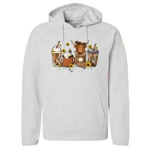 Scottish Highland Cow Sunflower Fall Vibes Coffee Lover Performance Fleece Hoodie