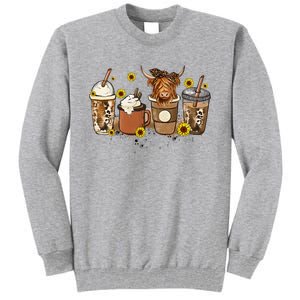 Scottish Highland Cow Sunflower Fall Vibes Coffee Lover Tall Sweatshirt