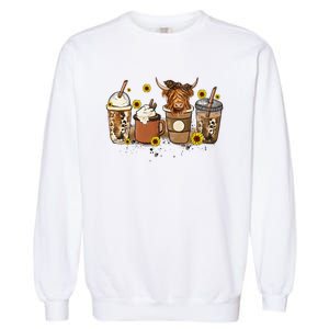 Scottish Highland Cow Sunflower Fall Vibes Coffee Lover Garment-Dyed Sweatshirt