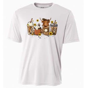 Scottish Highland Cow Sunflower Fall Vibes Coffee Lover Cooling Performance Crew T-Shirt